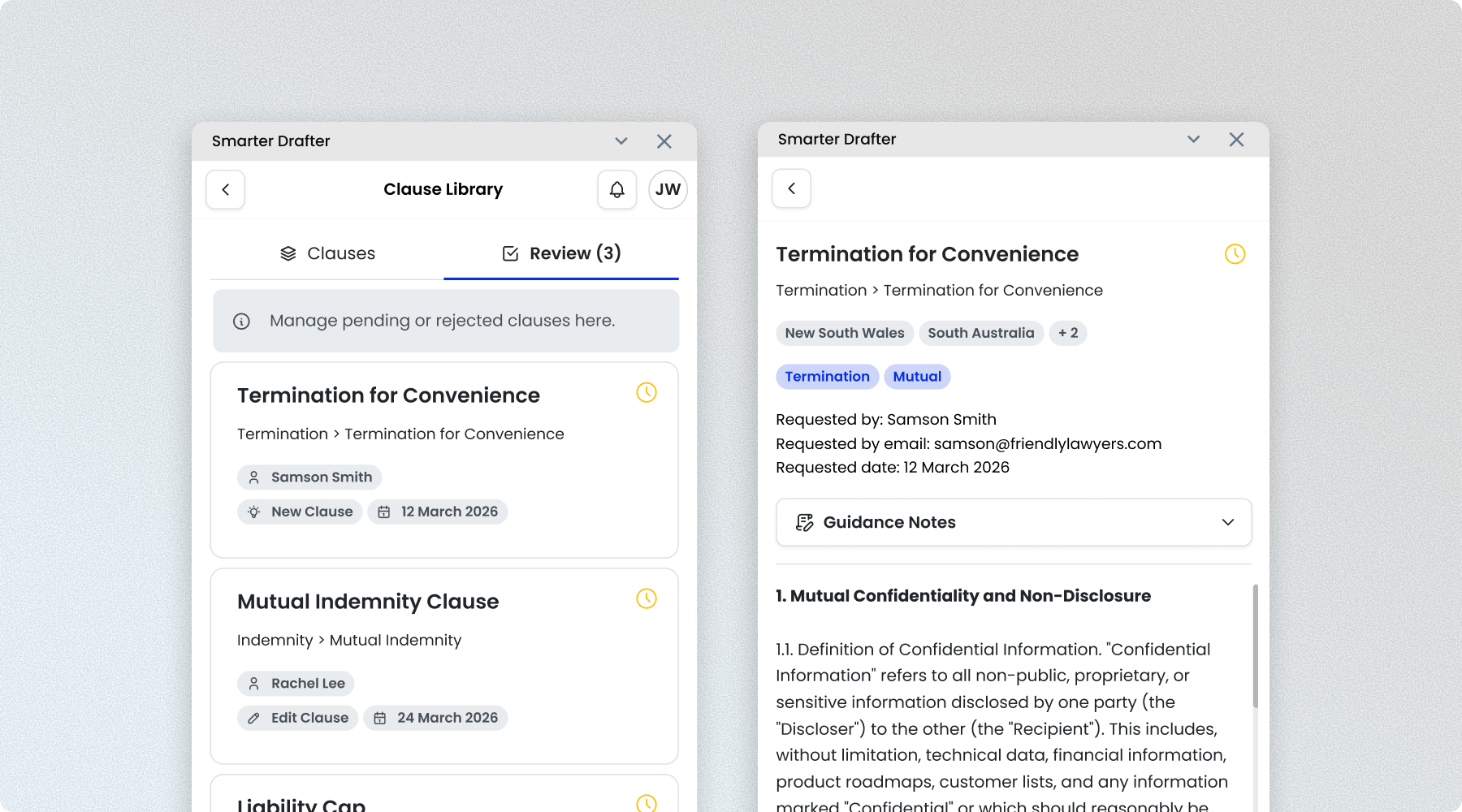 Smarter Drafter Word Add-in Refresh Mockups
